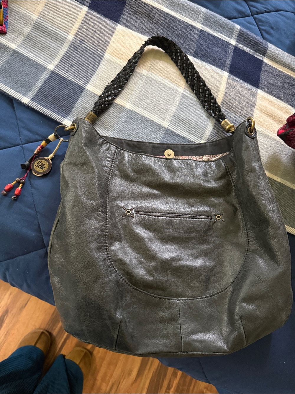 The Sac-Woven Handle Leather Hobo Bag - Black